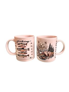 Vintage Bears & Fish Canada Tourist Man Cave CountryCoffee Mugs Cups (2)